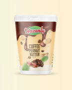 Container of Havenly Coffee Peanut Butter on a beige background