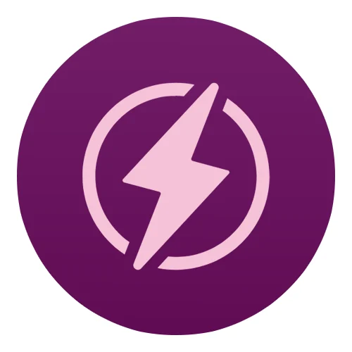 Pink lightning bolt symbol on a purple circle