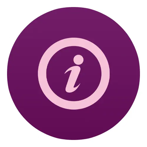 Purple circle with a pink information icon