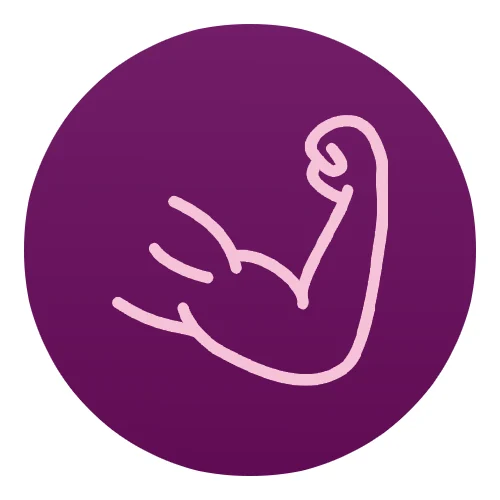 Outline of a flexed arm on a purple circle