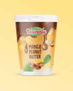 Container of Havenly Mango Peanut Butter on a beige background