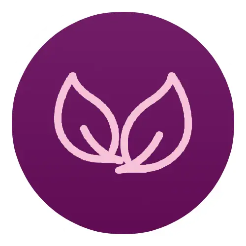 Icon of two pink leaves on a purple circle