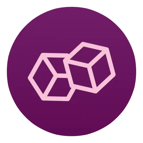 Icon of two interlocking geometric shapes on a purple circle