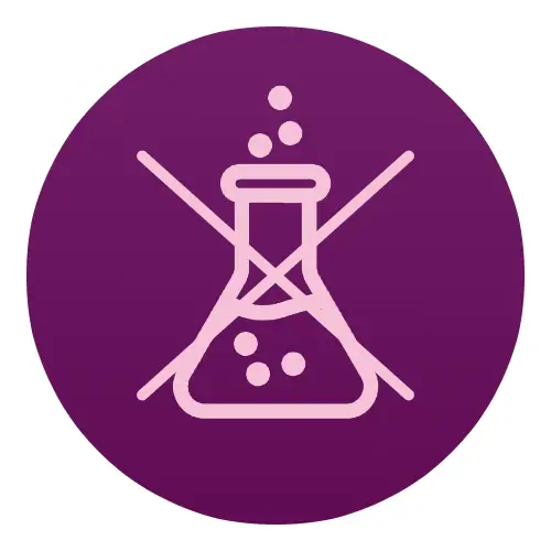 Icon of a crossed beaker on a purple circle with a white background