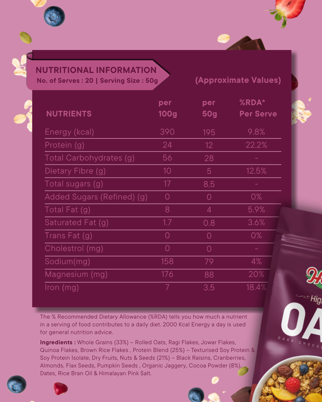 24g High Protein Oats - Dark Chocolate