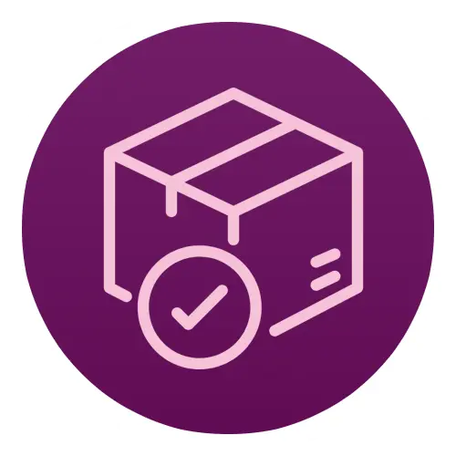 Icon of a box with a check mark on a purple background
